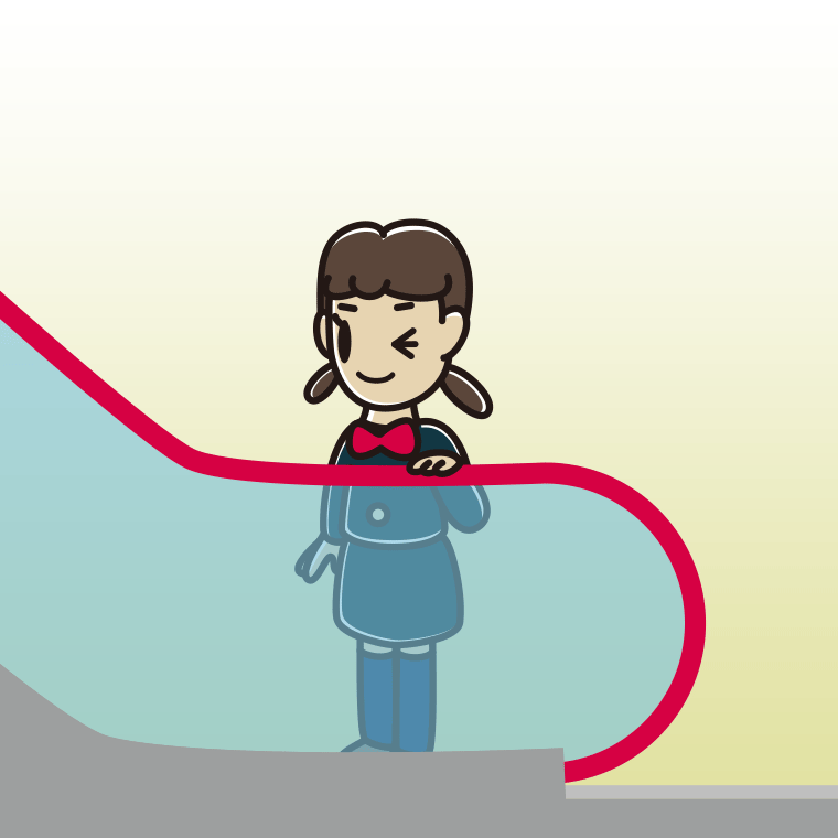 エスカレーターでウインクする女子中学生のイラスト【色、背景あり】PNG
