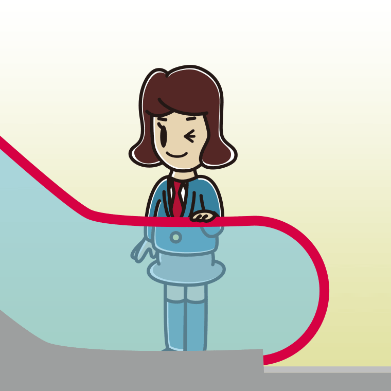 エスカレーターでウインクする女子高校生のイラスト【色、背景あり】PNG