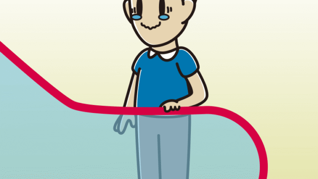 エスカレーターでジーンとする男性のイラスト【色、背景あり】PNG