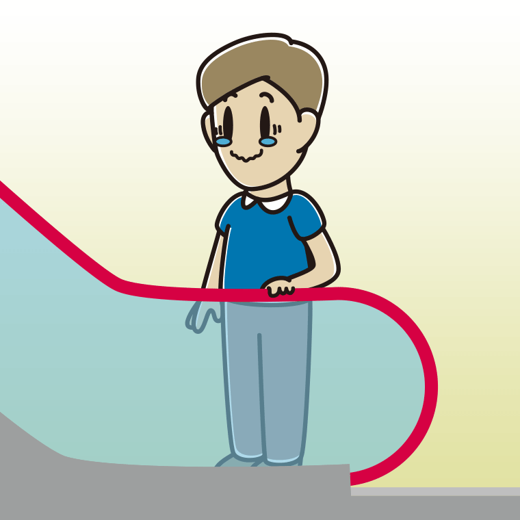 エスカレーターでジーンとする男性のイラスト【色、背景あり】PNG