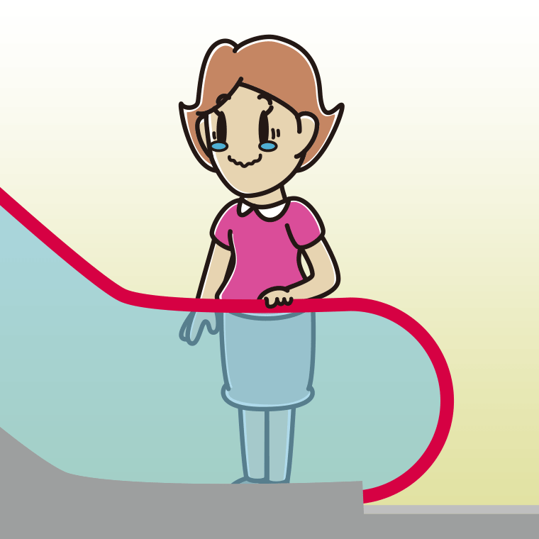 エスカレーターでジーンとする女性のイラスト【色、背景あり】PNG