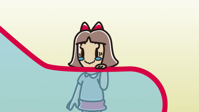 エスカレーターでジーンとする小学生女子のイラスト【色、背景あり】PNG