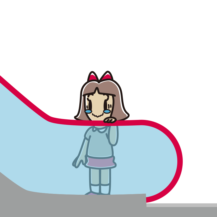 エスカレーターでジーンとする小学生女子のイラスト【色あり、背景なし】透過PNG