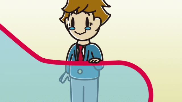 エスカレーターでジーンとする男子高校生のイラスト【色、背景あり】PNG