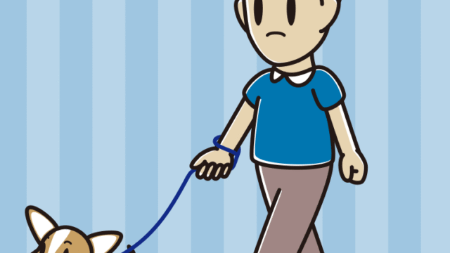 犬の散歩で怒る男性のイラスト【色、背景あり】PNG