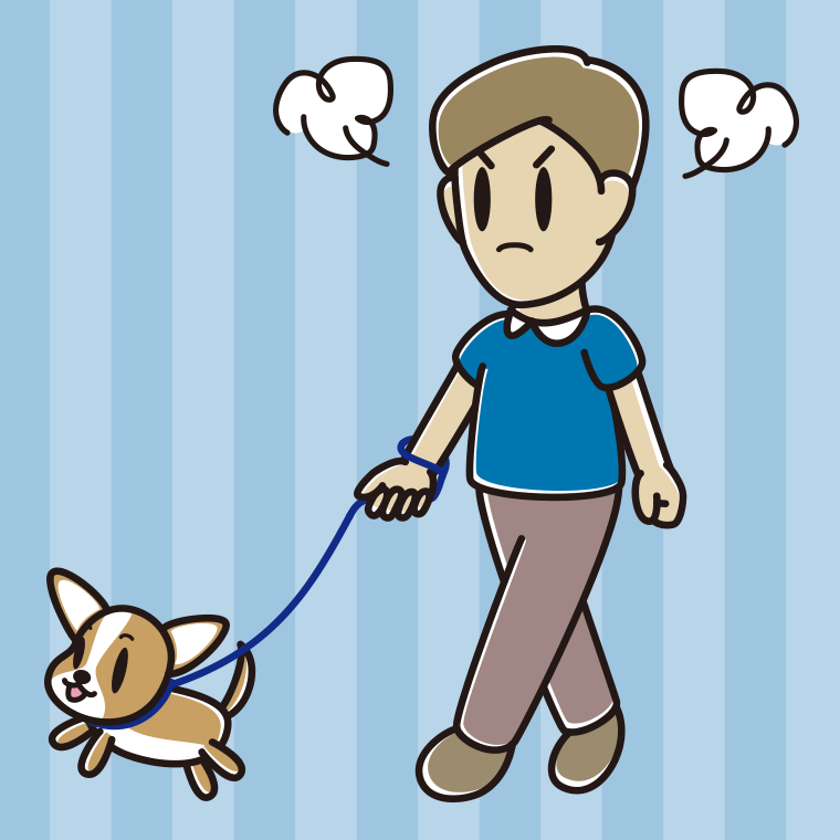 犬の散歩で怒る男性のイラスト【色、背景あり】PNG