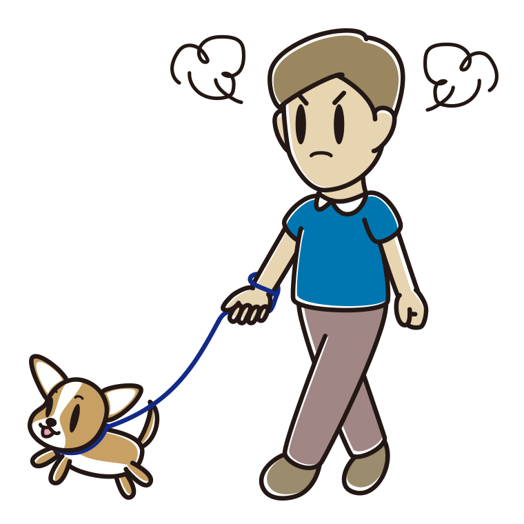 犬の散歩で怒る男性のイラスト【色あり、背景なし】透過PNG