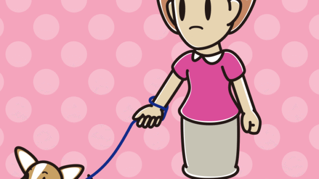 犬の散歩で怒る女性のイラスト【色、背景あり】PNG