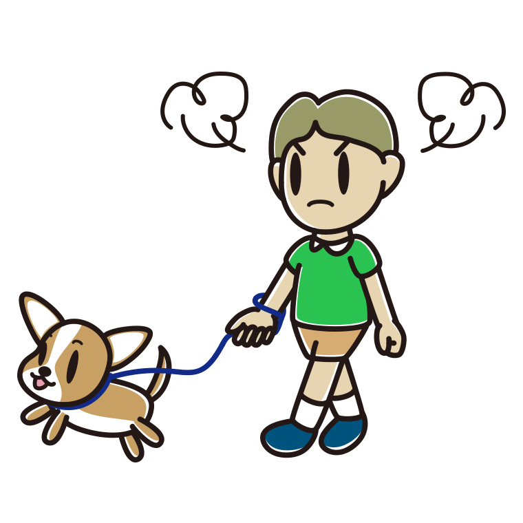 犬の散歩で怒る小学生男子のイラスト【色あり、背景なし】透過PNG