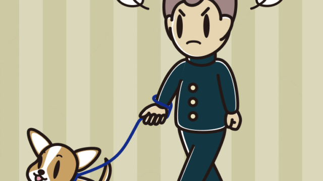 犬の散歩で怒る男子中学生のイラスト【色、背景あり】PNG