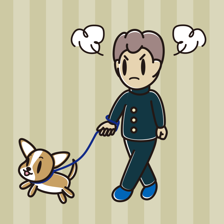 犬の散歩で怒る男子中学生のイラスト【色、背景あり】PNG