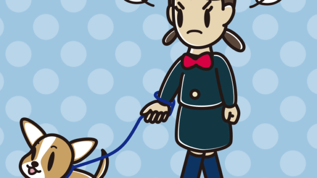 犬の散歩で怒る女子中学生のイラスト【色、背景あり】PNG