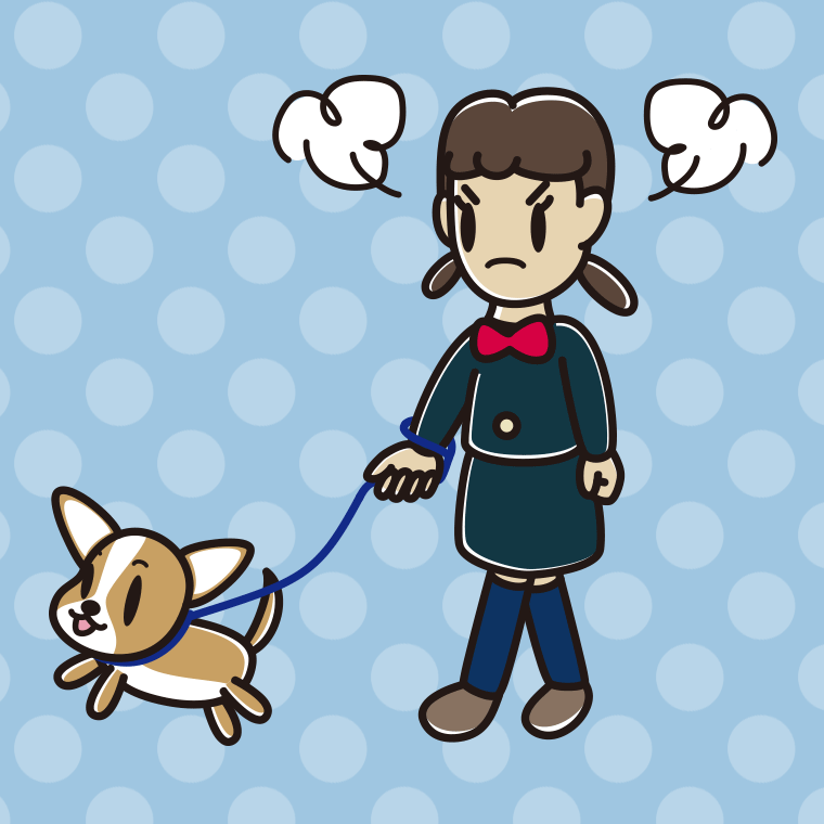 犬の散歩で怒る女子中学生のイラスト【色、背景あり】PNG