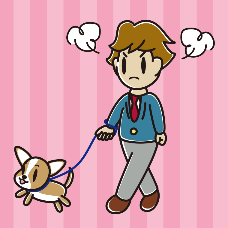 犬の散歩で怒る男子高校生のイラスト【色、背景あり】PNG