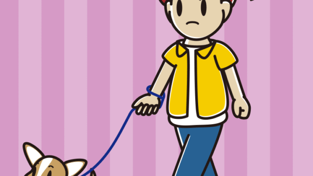 犬の散歩で怒る男子大学生のイラスト【色、背景あり】PNG