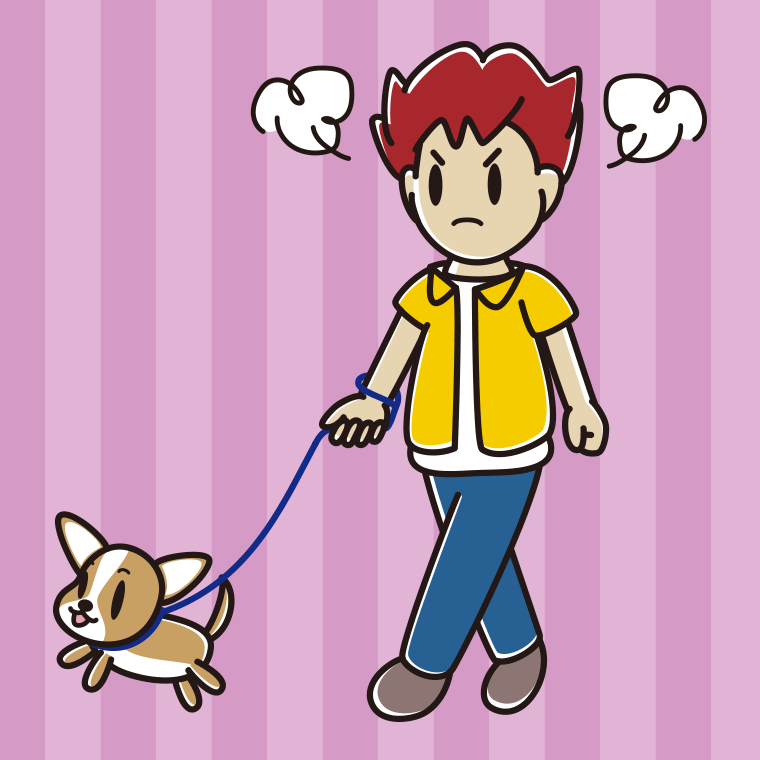 犬の散歩で怒る男子大学生のイラスト【色、背景あり】PNG
