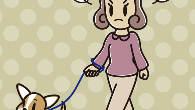 犬の散歩で怒る女子大学生のイラスト【色、背景あり】PNG