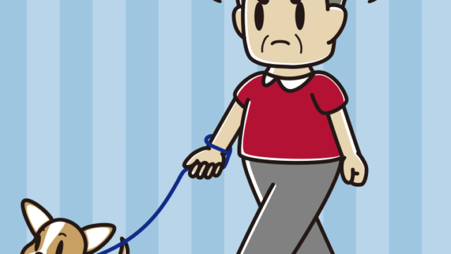 犬の散歩で怒るおじさんのイラスト【色、背景あり】PNG