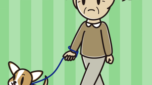 犬の散歩で怒るおじいさんのイラスト【色、背景あり】PNG