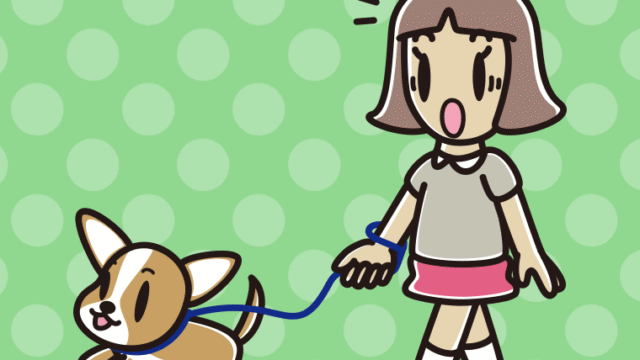 犬の散歩で驚く小学生女子のイラスト【色、背景あり】PNG