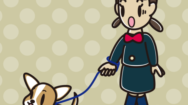 犬の散歩で驚く女子中学生のイラスト【色、背景あり】PNG