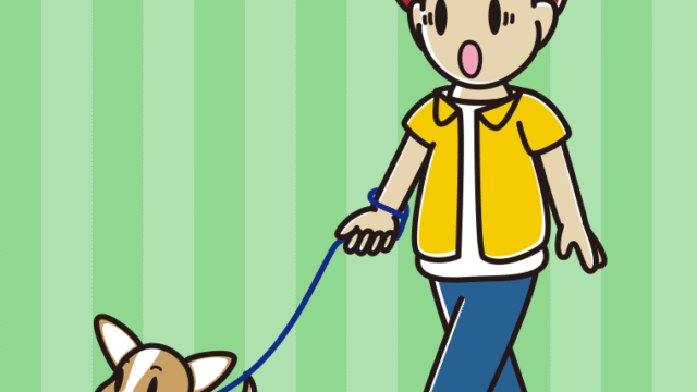 犬の散歩で驚く男子大学生のイラスト【色、背景あり】PNG