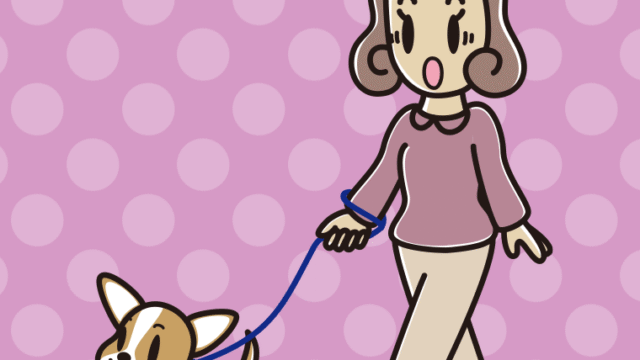 犬の散歩で驚く女子大学生のイラスト【色、背景あり】PNG