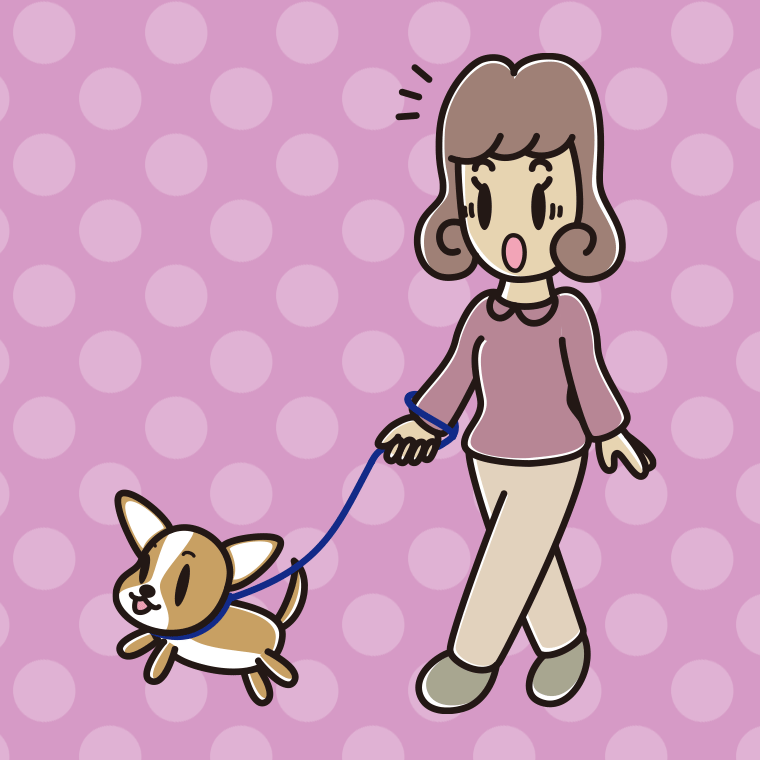 犬の散歩で驚く女子大学生のイラスト【色、背景あり】PNG
