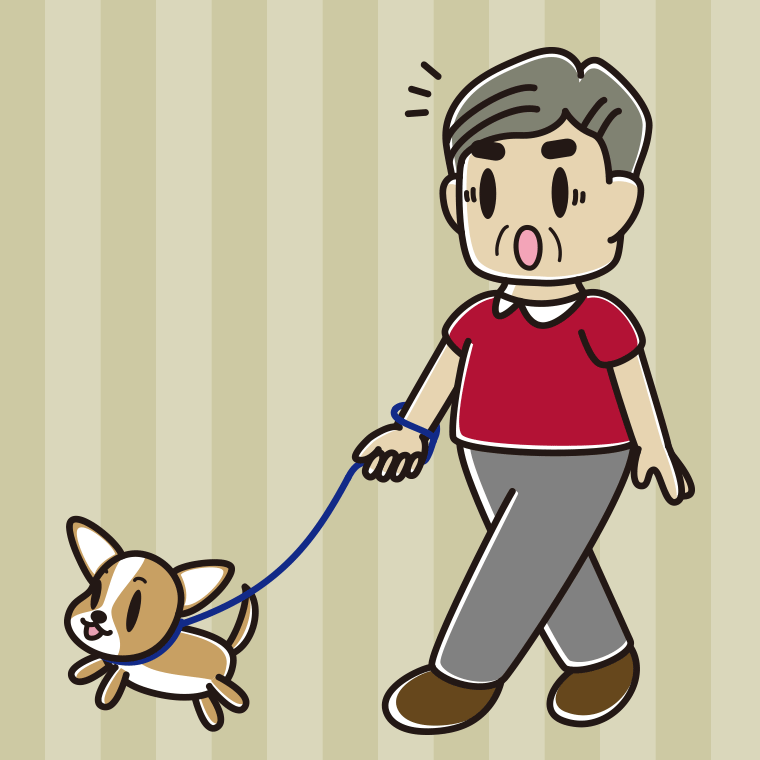 犬の散歩で驚くおじさんのイラスト【色、背景あり】PNG