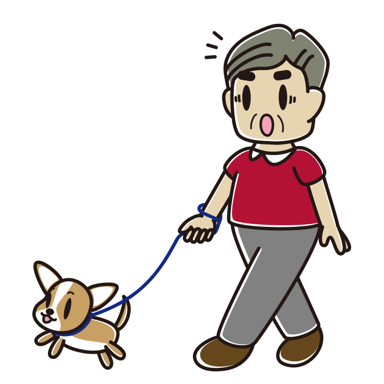 犬の散歩で驚くおじさんのイラスト【色あり、背景なし】透過PNG