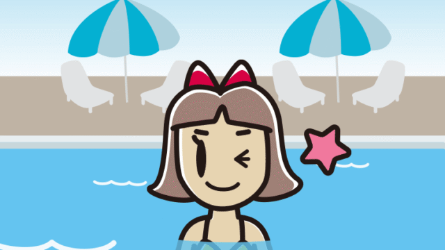 プールに入ってウインクする小学生女子のイラスト【色、背景あり】PNG