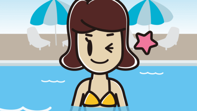 プールに入ってウインクする女子高校生のイラスト【色、背景あり】PNG