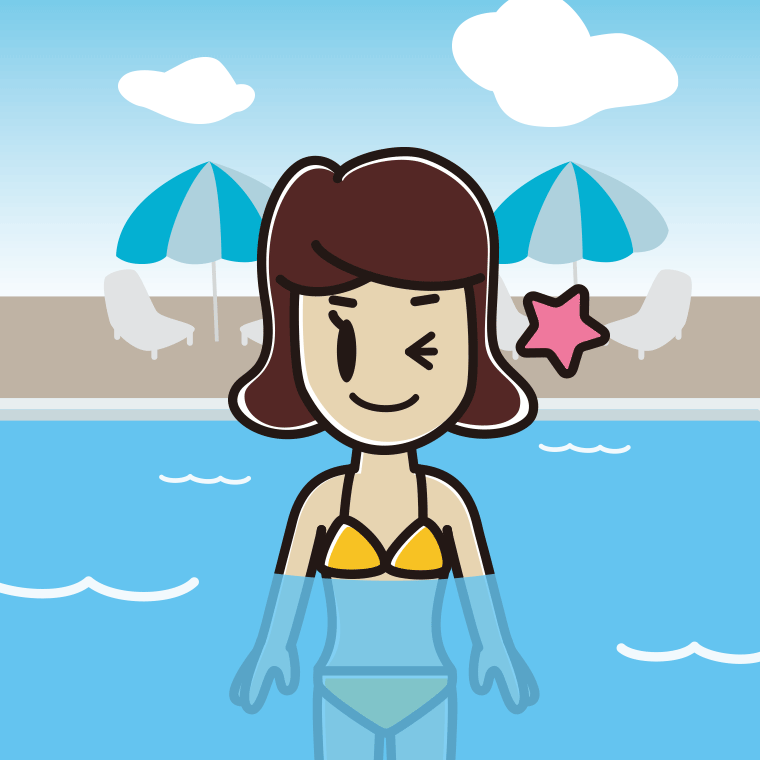 プールに入ってウインクする女子高校生のイラスト【色、背景あり】PNG