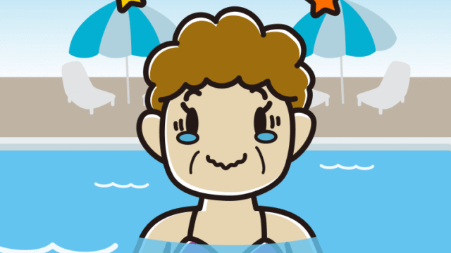 【フリー素材】プールに入ってジーンとするおばさんのイラスト