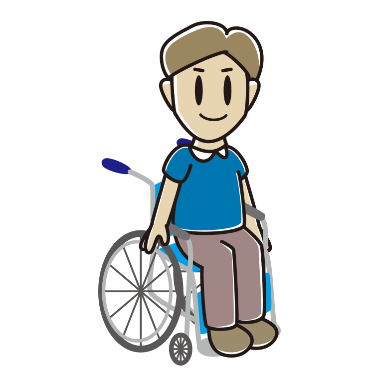 車椅子に座る男性のイラスト【色あり、背景なし】透過PNG