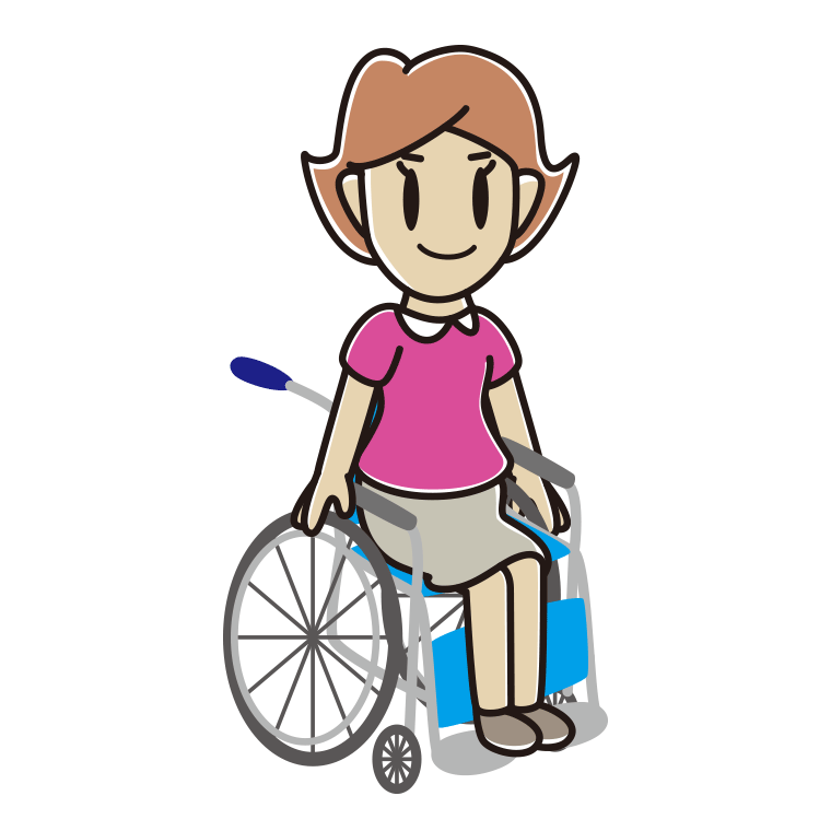 車椅子に座る女性のイラスト【色あり、背景なし】透過PNG