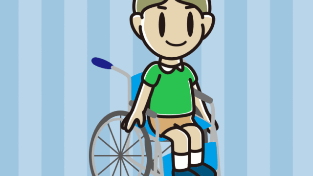車椅子に座る小学生男子のイラスト【色、背景あり】PNG