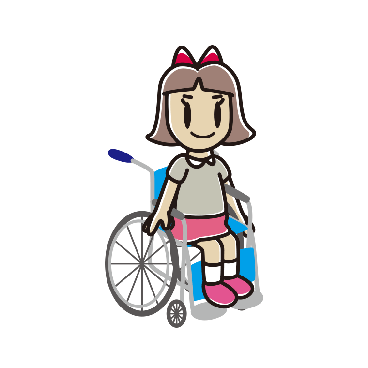 車椅子に座る小学生女子のイラスト【色あり、背景なし】透過PNG