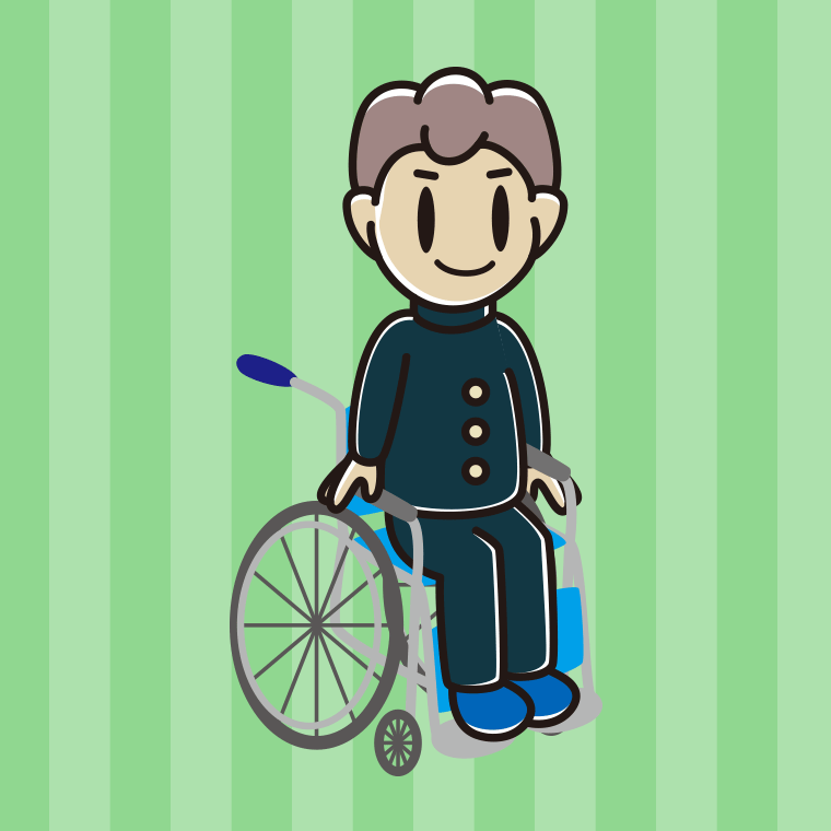 車椅子に座る男子中学生のイラスト【色、背景あり】PNG