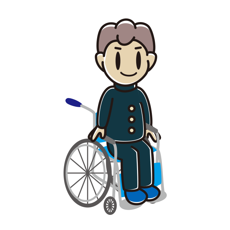 車椅子に座る男子中学生のイラスト【色あり、背景なし】透過PNG