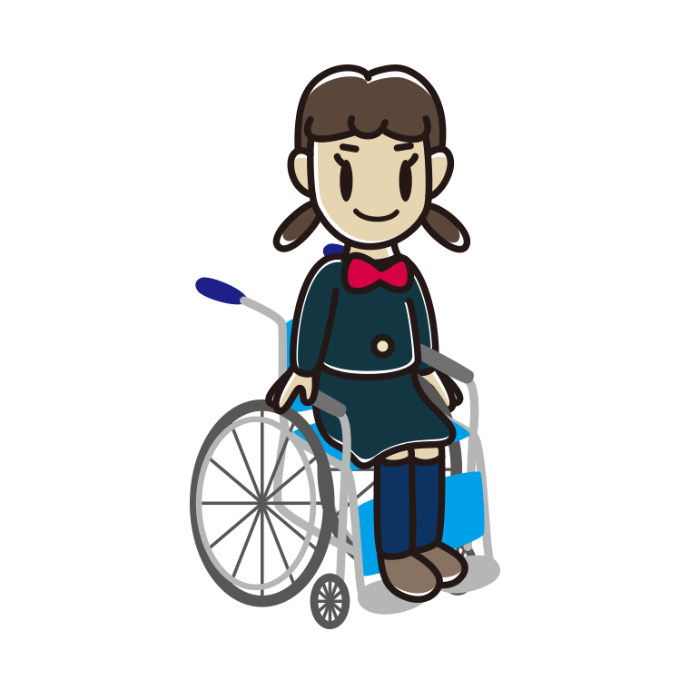 車椅子に座る女子中学生のイラスト【色あり、背景なし】透過PNG
