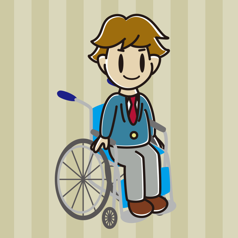 車椅子に座る男子高校生のイラスト【色、背景あり】PNG