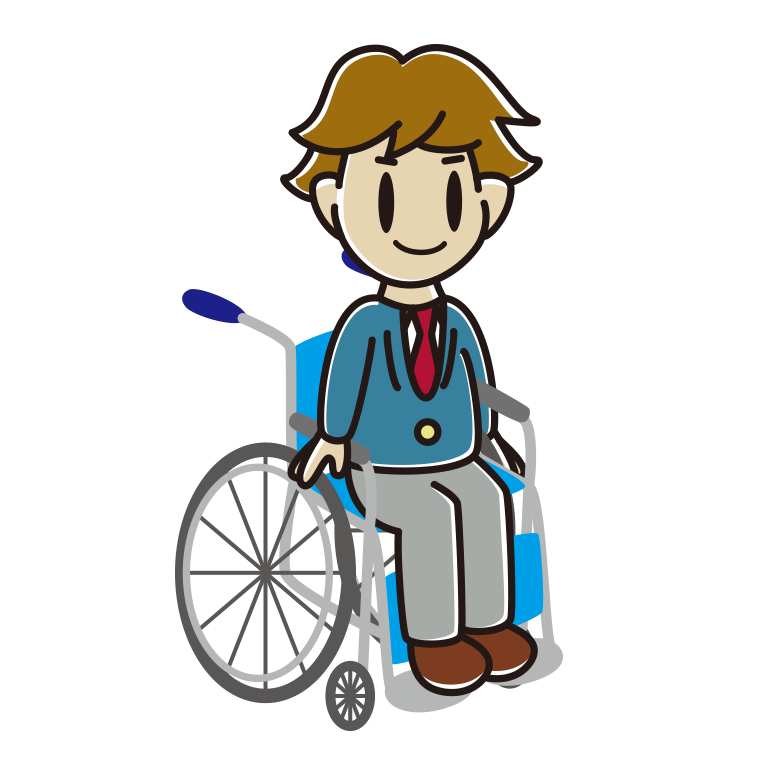 車椅子に座る男子高校生のイラスト【色あり、背景なし】透過PNG