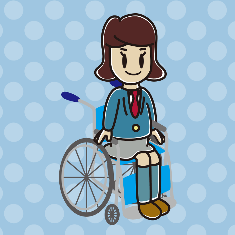 車椅子に座る女子高校生のイラスト【色、背景あり】PNG