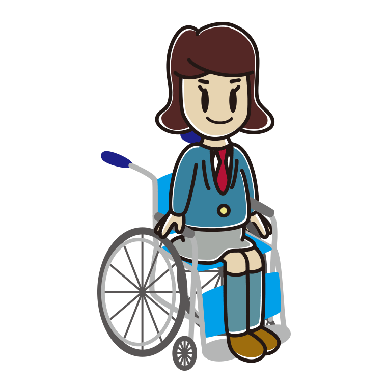 車椅子に座る女子高校生のイラスト【色あり、背景なし】透過PNG