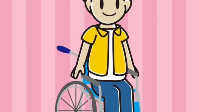 車椅子に座る男子大学生のイラスト【色、背景あり】PNG