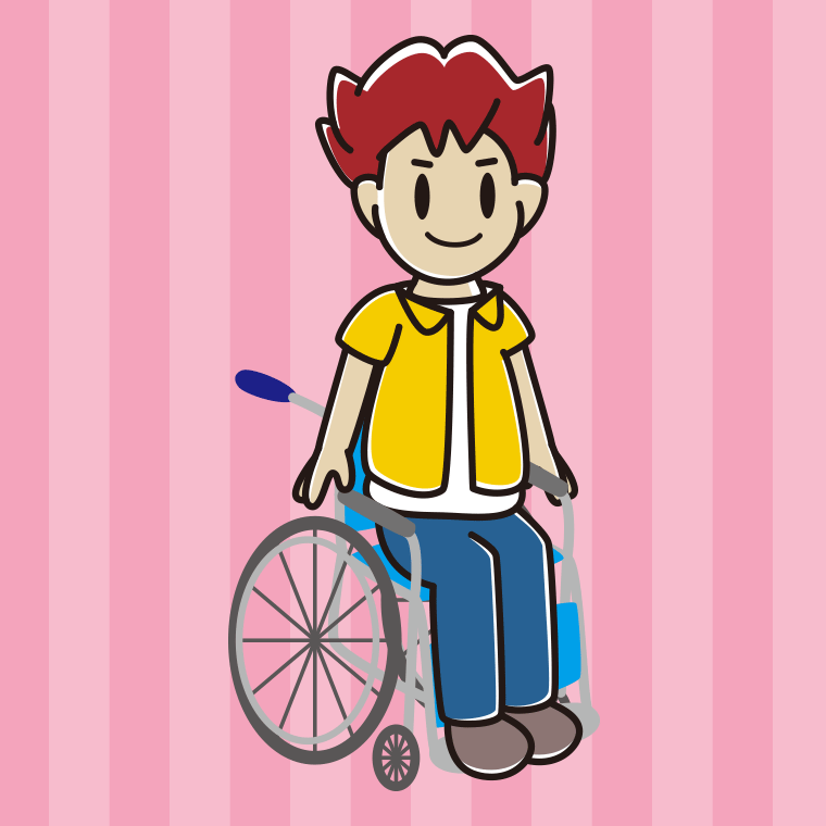 車椅子に座る男子大学生のイラスト【色、背景あり】PNG