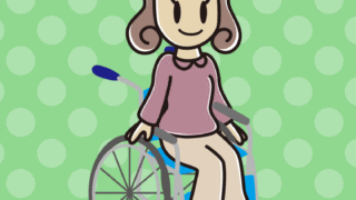 車椅子に座る女子大学生のイラスト【色、背景あり】PNG