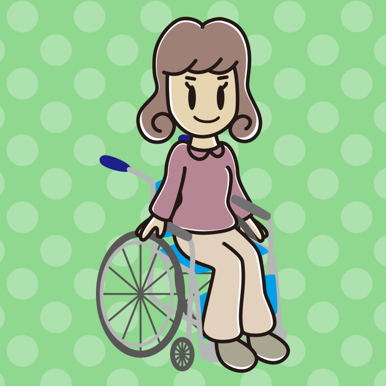 車椅子に座る女子大学生のイラスト【色、背景あり】PNG