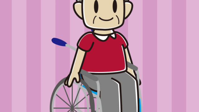 車椅子に座るおじさんのイラスト【色、背景あり】PNG